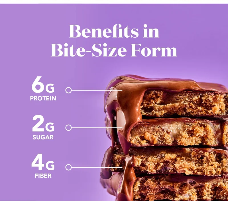 Benefits in bite-sized form! 6g protein, 2g sugar, and 4g fiber!
