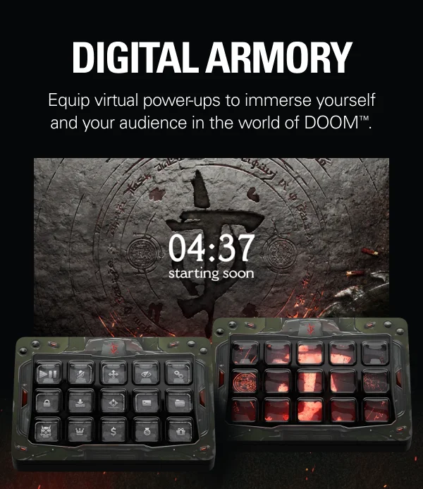 DIGITAL ARMORY: Equip virtual power-ups to immerse yourself and your audience in the world of DOOM .