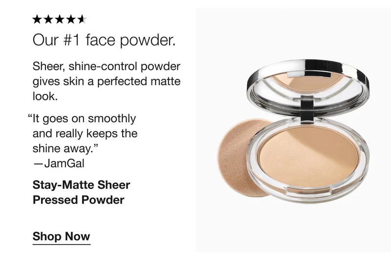 Our #1 face powder. | Sheer, shine-control powder gives skin a perfected matte look. “It goes on smoothly and really keeps the shine away.” —JamGal | Stay-Matte Sheer Pressed Powder | Shop Now
