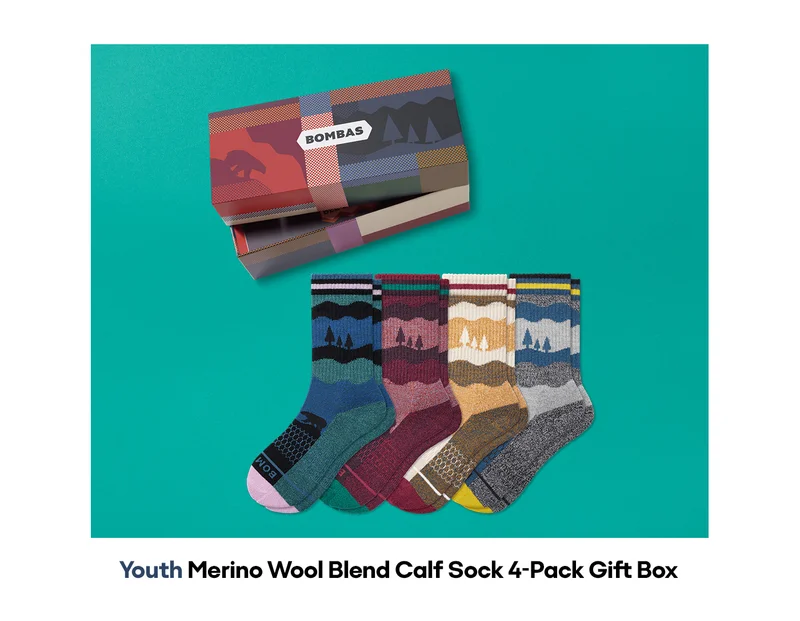 Youth Merino Wool Blend Calf Sock 4-Pack Gift Box