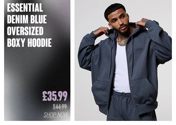 Essential Denim Blue Oversized Boxy Hoodie