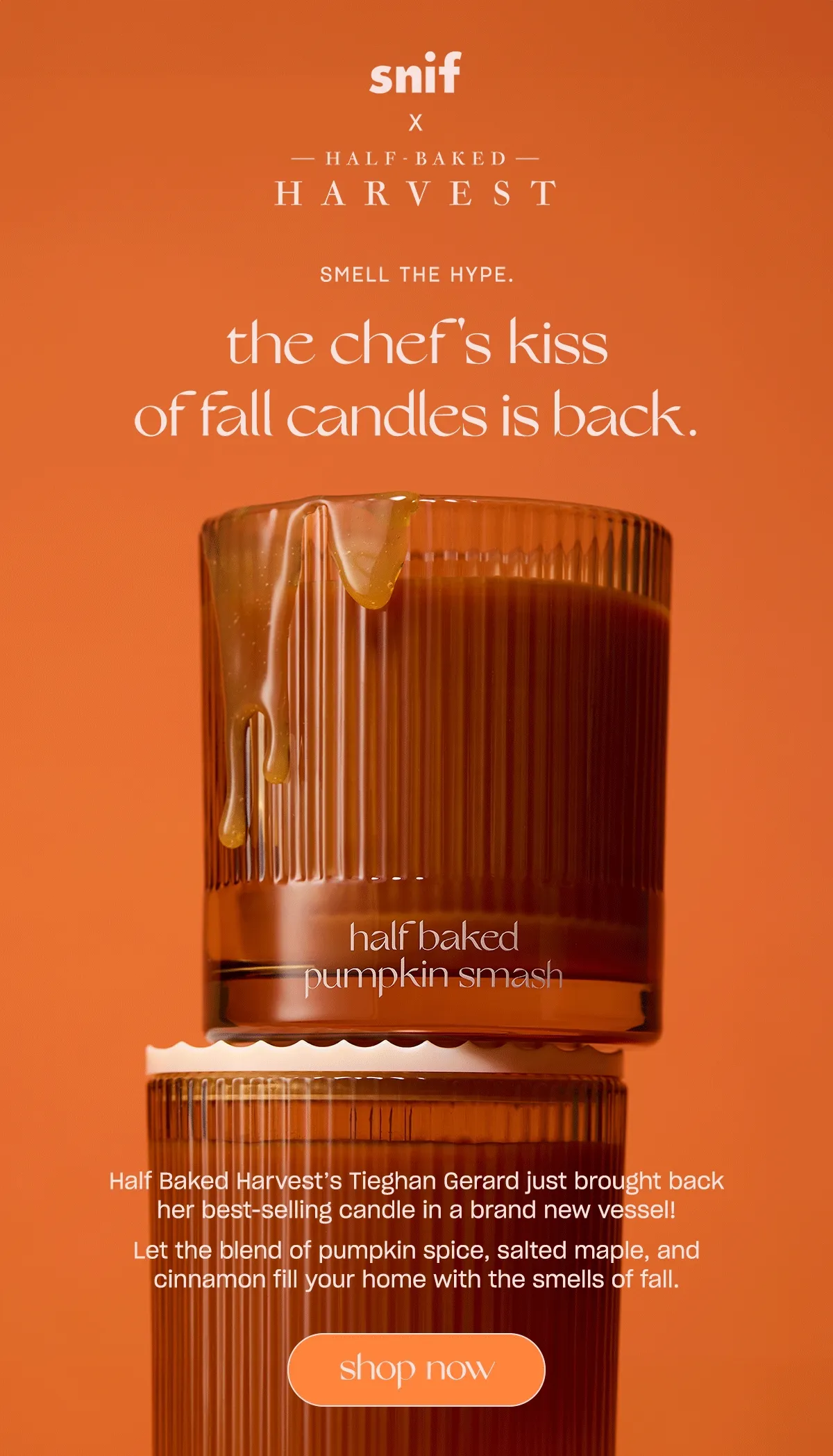 Half Baked Harvest’s Tieghan Gerard just brought back her best-selling candle in a brand new vessel!  Let the blend of pumpkin spice, salted maple, and cinnamon fill your home with the smells of fall.