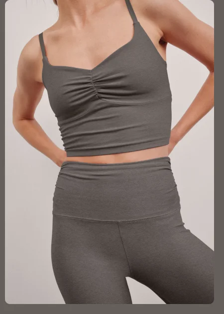 Spacedye Raise The Barre Shirred Cropped Tank in True Gray Heather