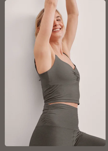 Spacedye Raise The Barre Shirred Cropped Tank in True Gray Heather