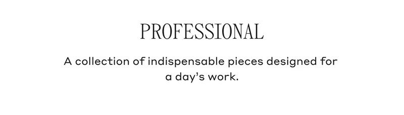PROFESSIONAL A collection of indispensable pieces designed for a day's work.