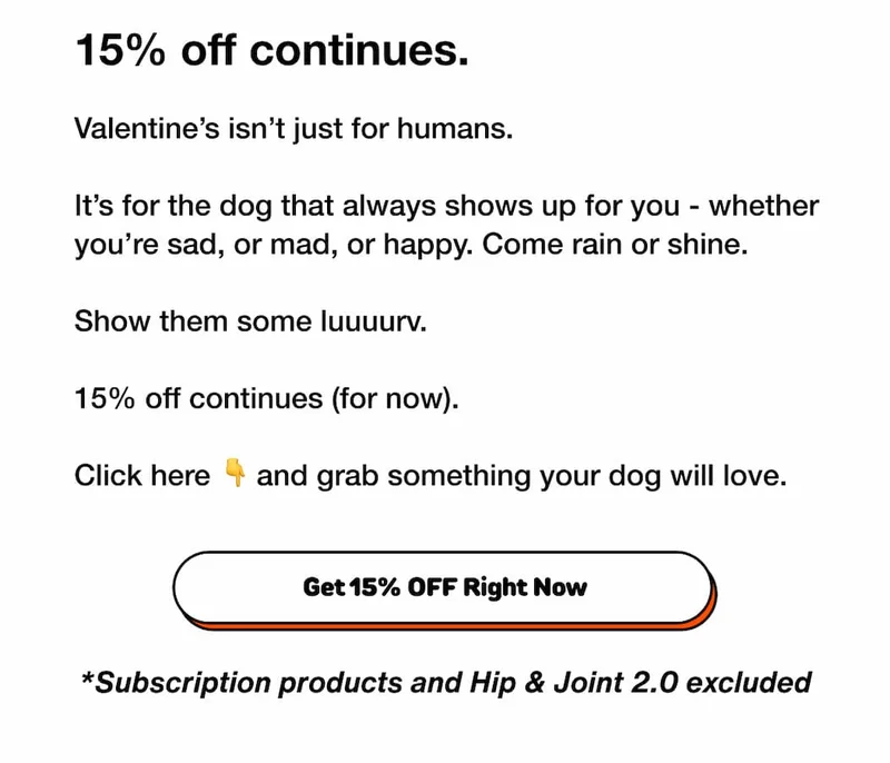 15% off continues.