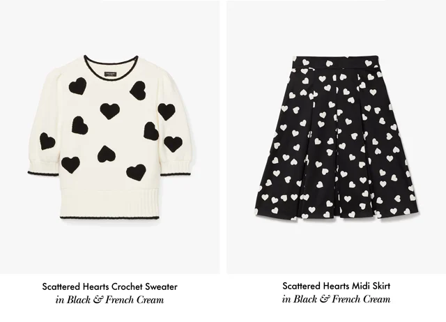 Scattered Hearts Crochet Sweater, Scattered Hearts Midi Skirt