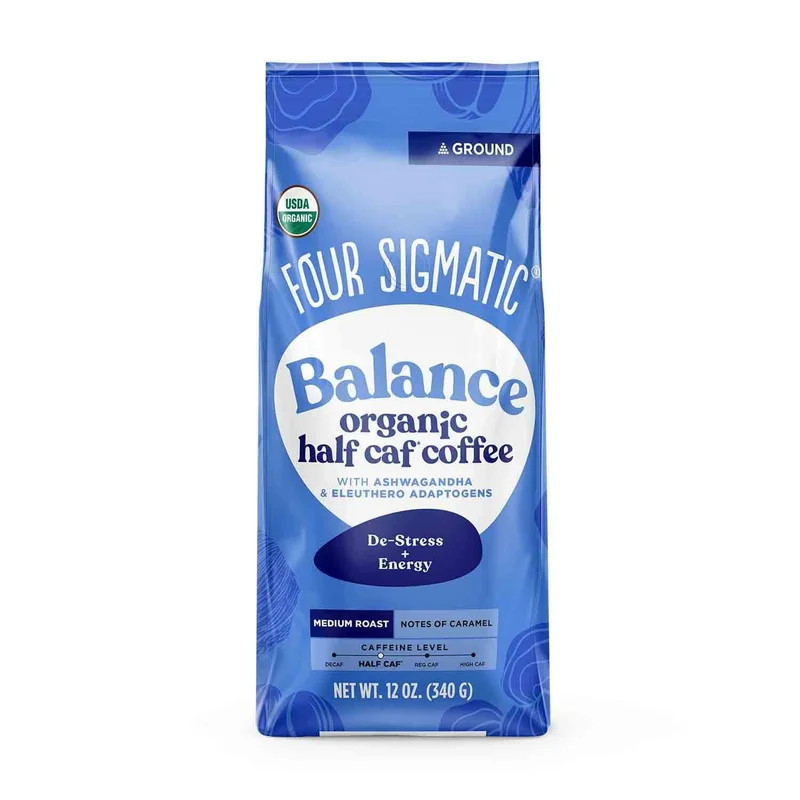 Organic Ground Half Caf Coffee, Balance, 12 Oz