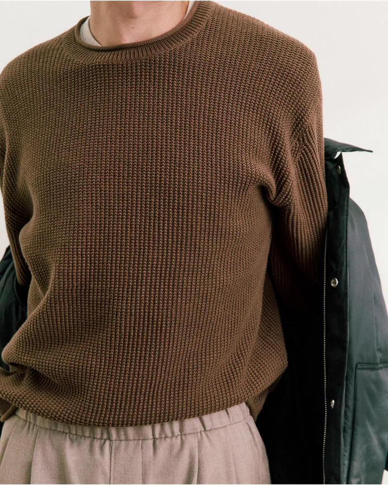 Image | Waffle Rollneck Crew in Everyday Cotton | Cocoa