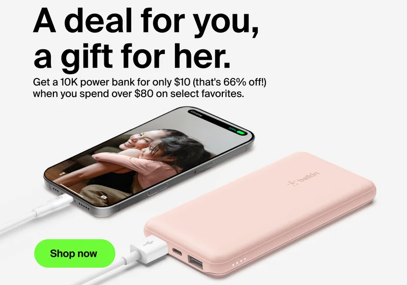 Get this favorite 10K power bank for just $10 when you spend over $80.*