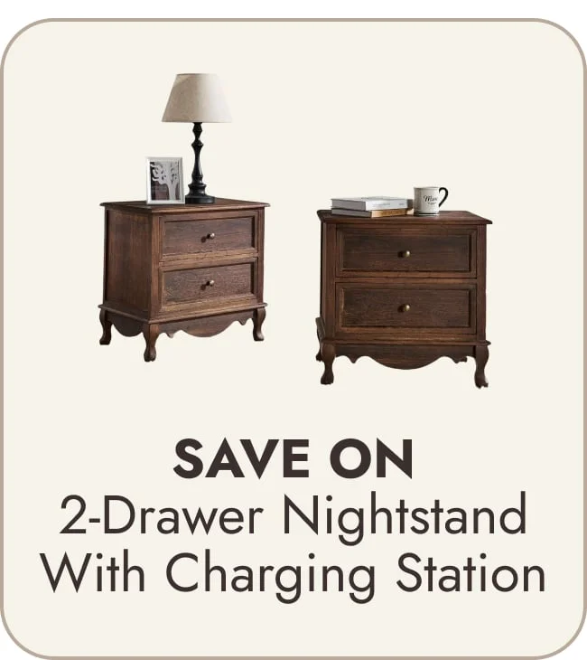 2 - Drawer Nightstand with Charging Station Space Set of 2