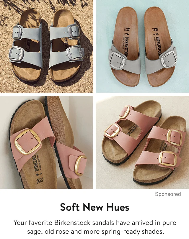 Four styles of Birkenstock sandals.