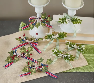 Set of 8 Seasonal Embellishments with Ribbon by Valerie