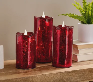 Set of 3 Illuminated Crackle Glass Candles by Valerie