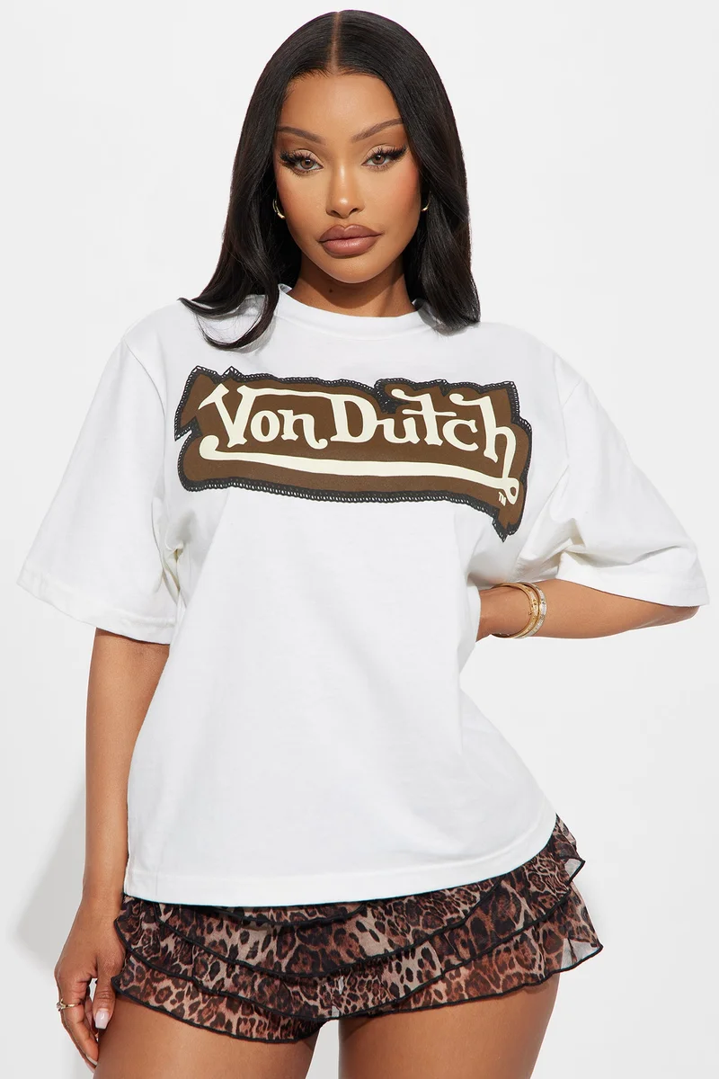 Image of Von Dutch Embroidery Oversized Tee - Cream