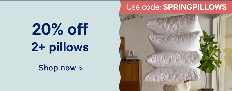 20% off 2+ pillows; Use code: SPRINGPILLOWS