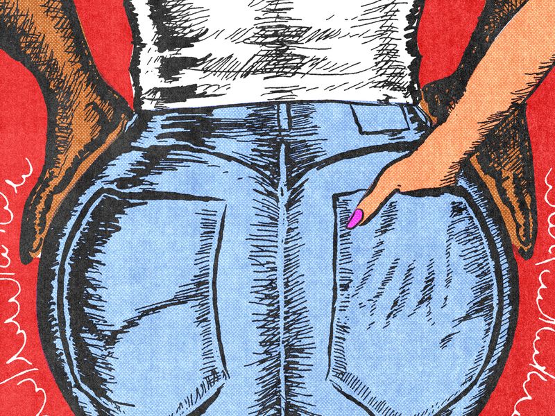Image may contain: Clothing, Pants, Jeans, Art, Painting, Adult, and Person
