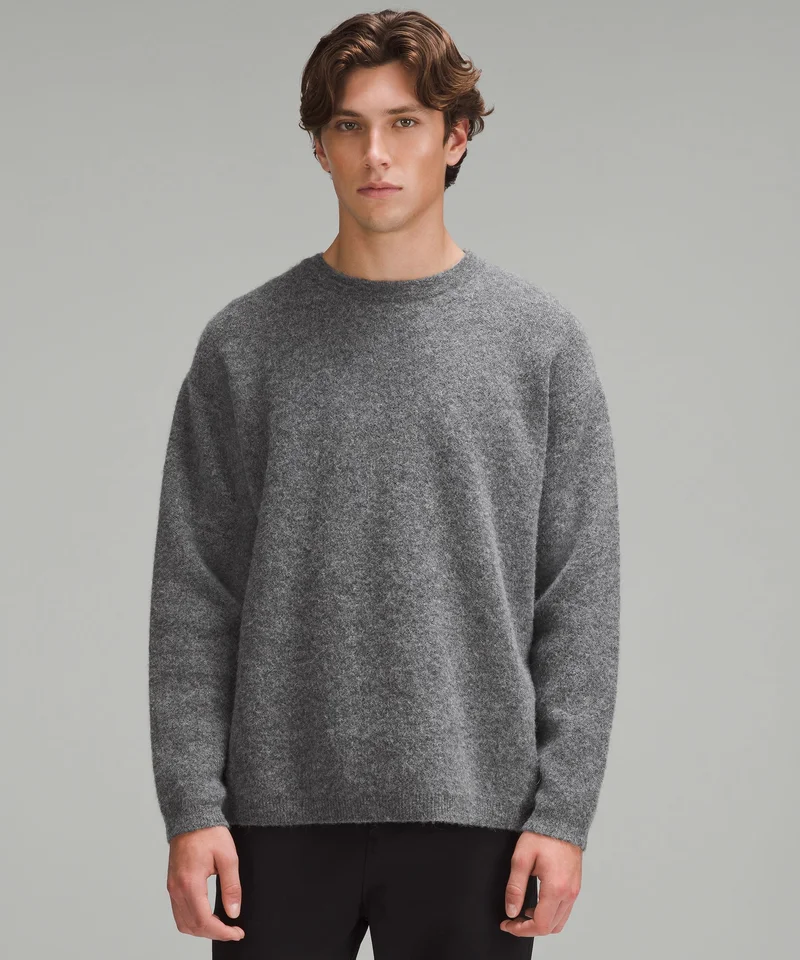 Alpaca Wool-Blend Crewneck Sweater, Heathered Asphalt Grey