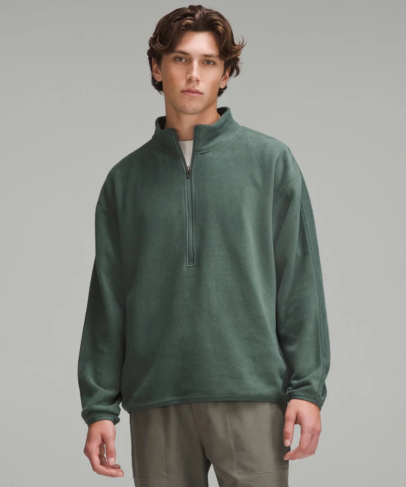 Oversized-Fit Fleece Half Zip, Dark Forest