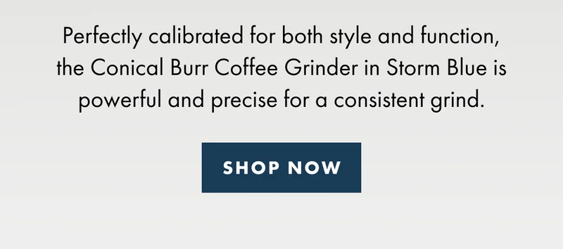 Perfectly calibrated for both style and function, the Conical Burr Coffee Grinder in Storm Blue is powerful and precise for a consistent grind. | Shop Now