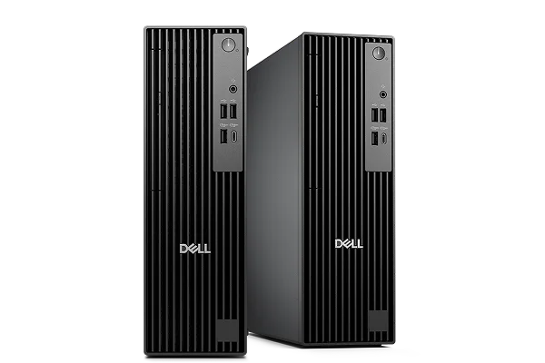 A Dell Pro Slim Desktop computer on a gray background.