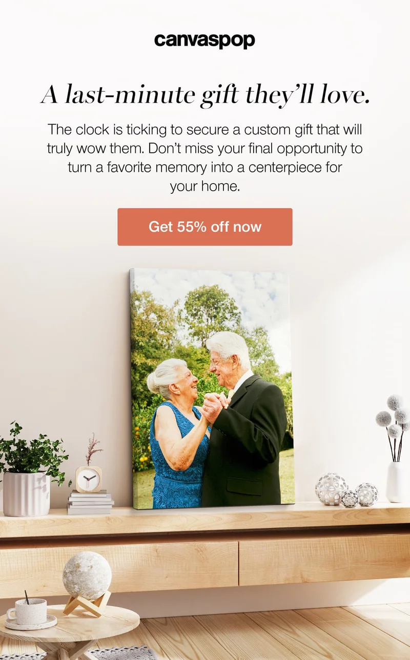 A last-minute gift they'll love. The clock is ticking to secure a custom gift that will truly wow them. Don't miss your final opportunity to turn a favorite memory into a centerpiece for your home.