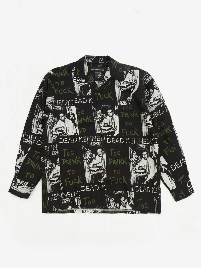 Image of Wacko Maria Dead Kennedys Hawaiian Long Sleeve Shirt (Type-2) - Black