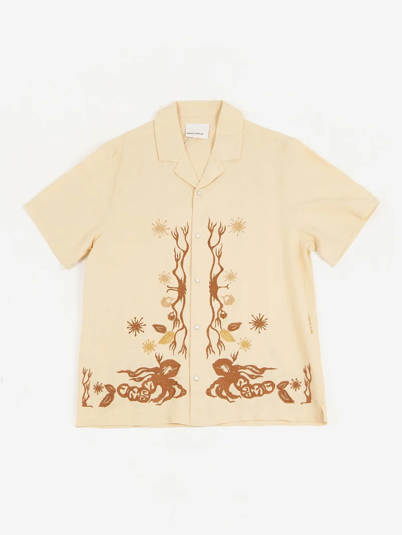 Image of Magic Castles Wave Short Sleeve Embroidered Shirt - Embroidered Ecru