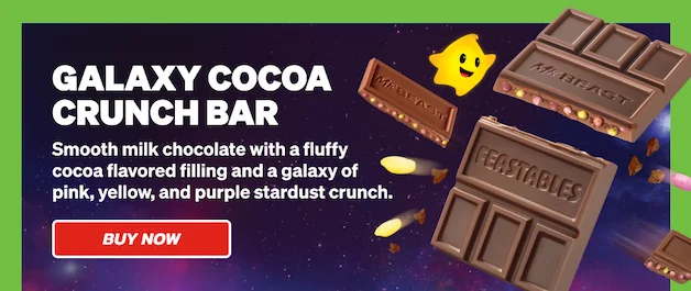 GALAXY COCOA CRUNCH BAR: Smooth milk chocolate with a fluffy cocoa flavored filling and a galaxy of pink, yellow, and purple stardust crunch. Click to buy now!