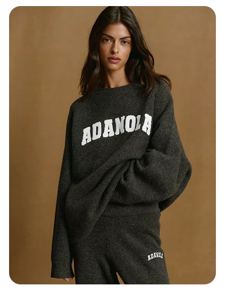 Varsity Boucle Oversized Knit Sweatshirt - Charcoal Grey/Marshmallow White