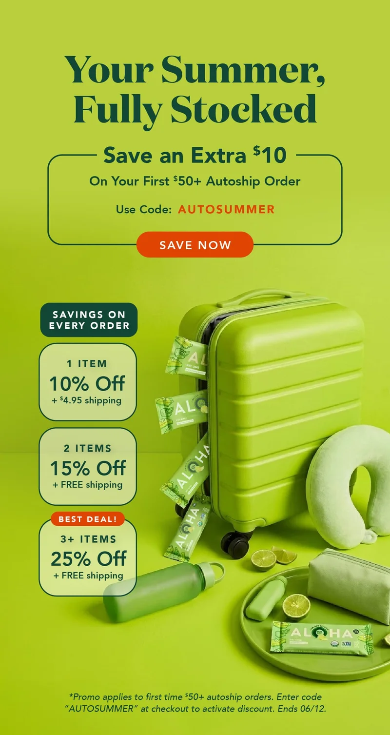 Save an extra $10 on your first $50+ autoship order with code AUTOSUMMER. Ends 6/12