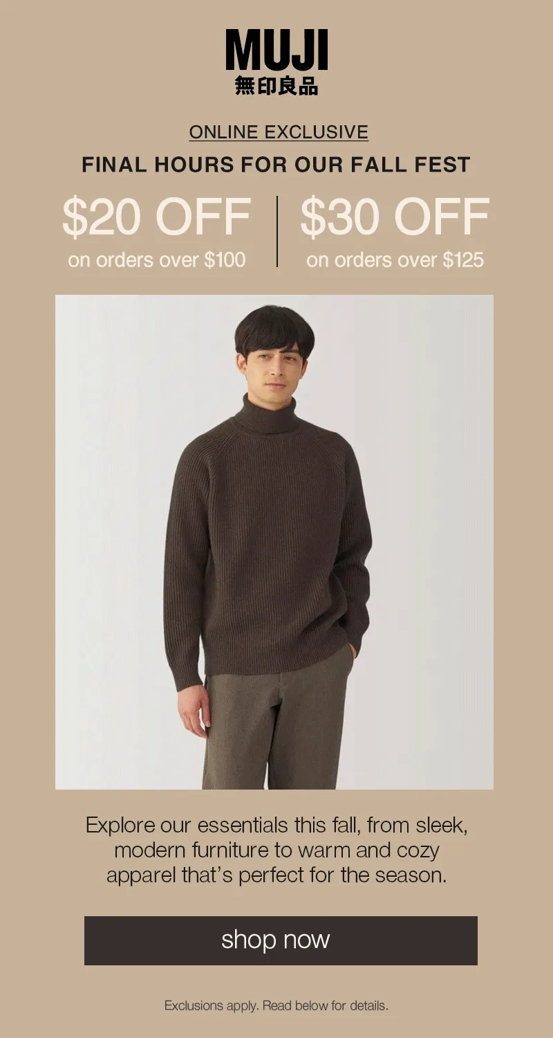 Shop $20 or $30 off sitewide ending tonight!