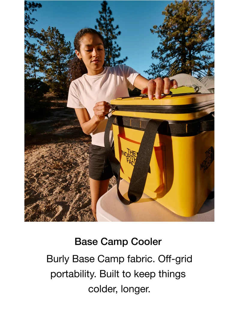 Base Camp Cooler. Burly Base Camp fabric. Off-grid portability. Built to keep things colder, longer.