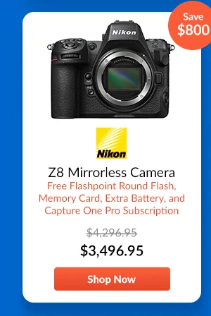 Nikon Z8 Mirrorless Camera  Free Flashpoint Round Flash, Memory Card, Extra Battery, and Capture One Pro Subscription