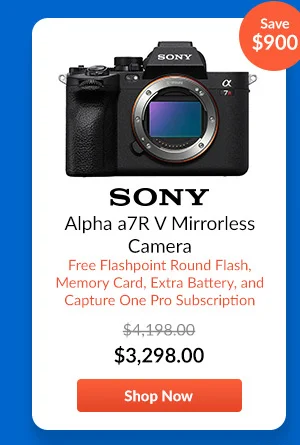 Sony Alpha a7R V Mirrorless Camera  Free Flashpoint Round Flash, Memory Card, Extra Battery, and Capture One Pro Subscription