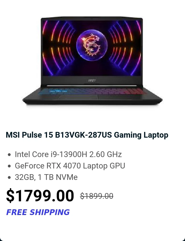 MSI Pulse 15 B13VGK-287US Gaming Laptop