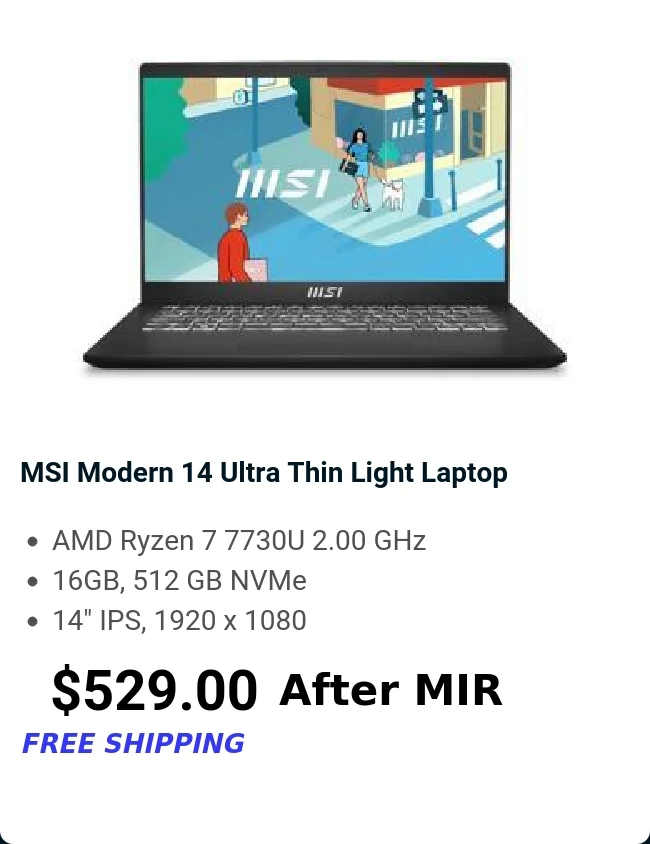 MSI Modern 14 Ultra Thin Light Laptop
