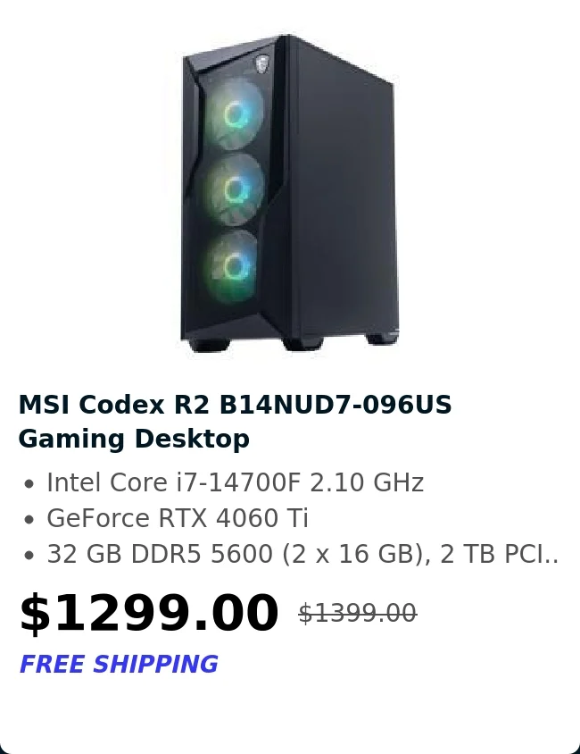 MSI Codex R2 B14NUD7-096US Gaming Desktop