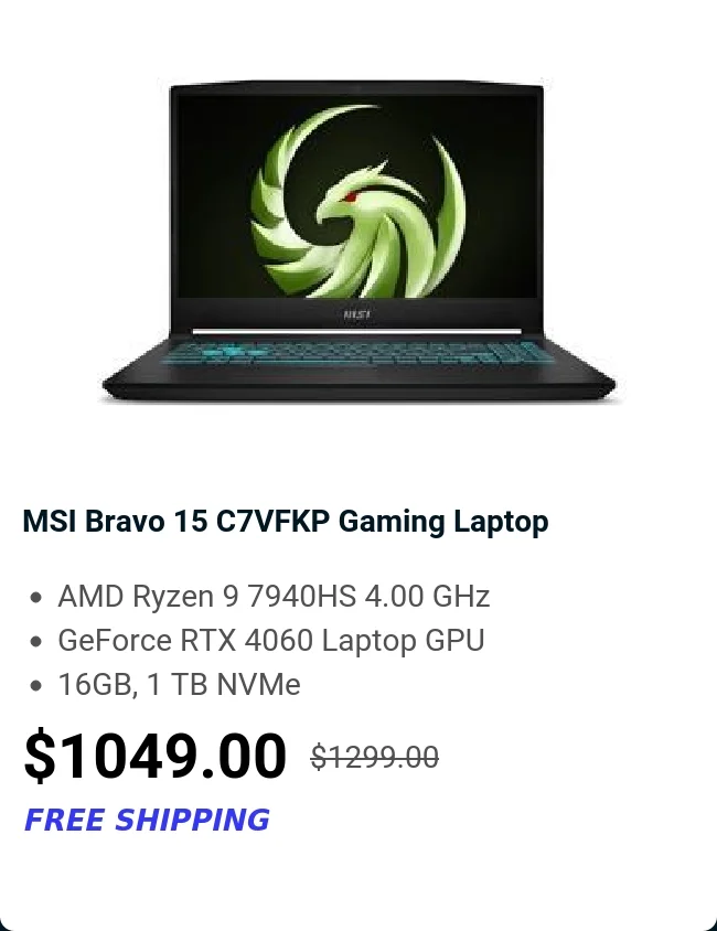 MSI Bravo 15 C7VFKP Gaming Laptop