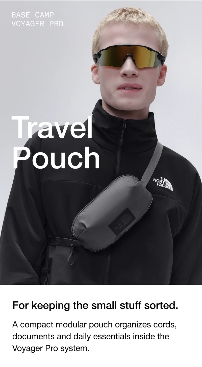Base Camp
Voyager Pro Travel
Pouch. For keeping the small stuff sorted. A compact modular pouch organizes cords, documents and daily essentials inside the Voyager Pro system.