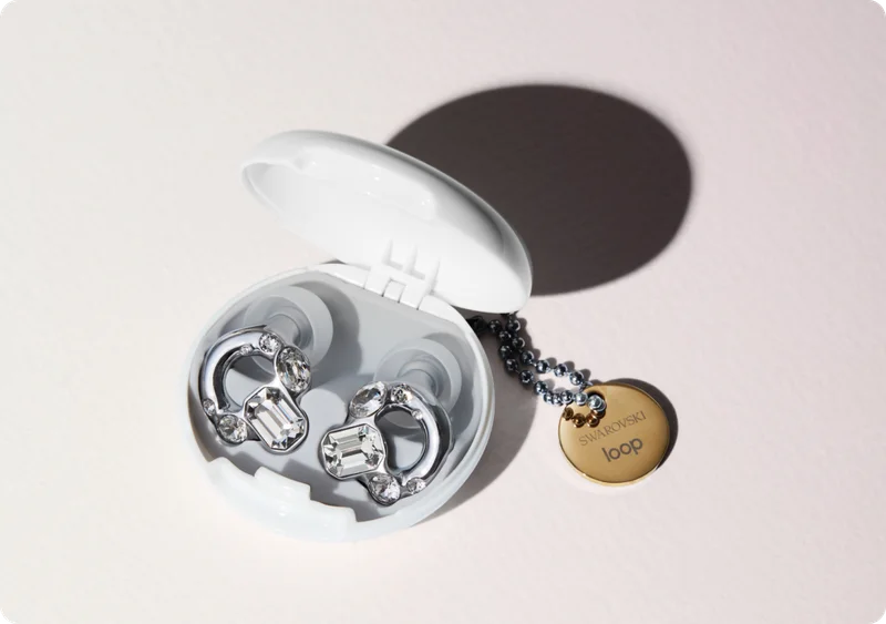 Swarovski x Loop earplugs in their Carry Case.