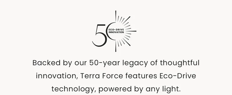 Backed by our 50-year legacy of thoughtful innovation, Terra Force features Eco-Drive technology, powered by any light.