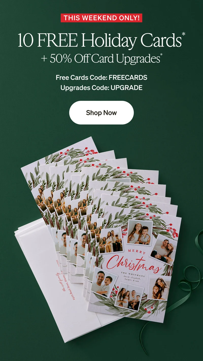 10 Free Holiday Cards + 50% Off Card Upgrades