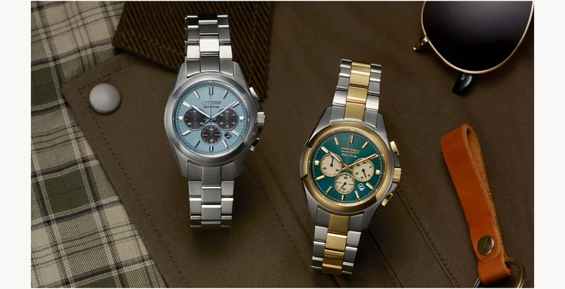 Choose between an attention-grabbing two-tone silver- and gold-tone option with a sunray green dial, or a sleek silver-tone option with a sunray light blue dial.