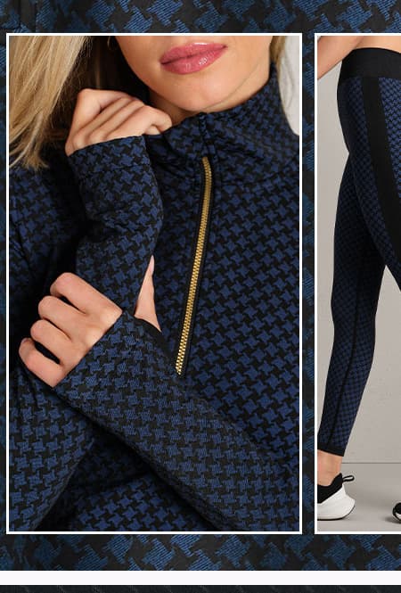 Apres Seamless 1/4 Zip: Navy Blue Houndstooth