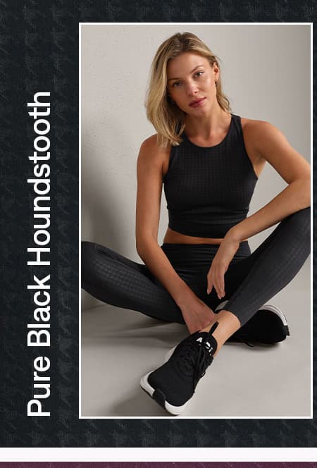 Revive™ Longline Bra: Pure Black Houndstooth