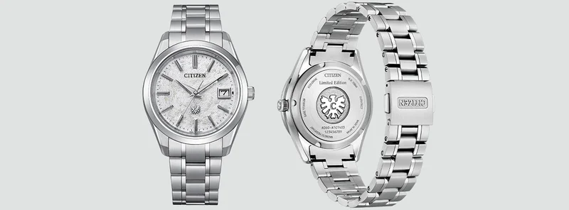 A frontal and back angle shot of The Citizen watch featuring the Eagle engraved caseback