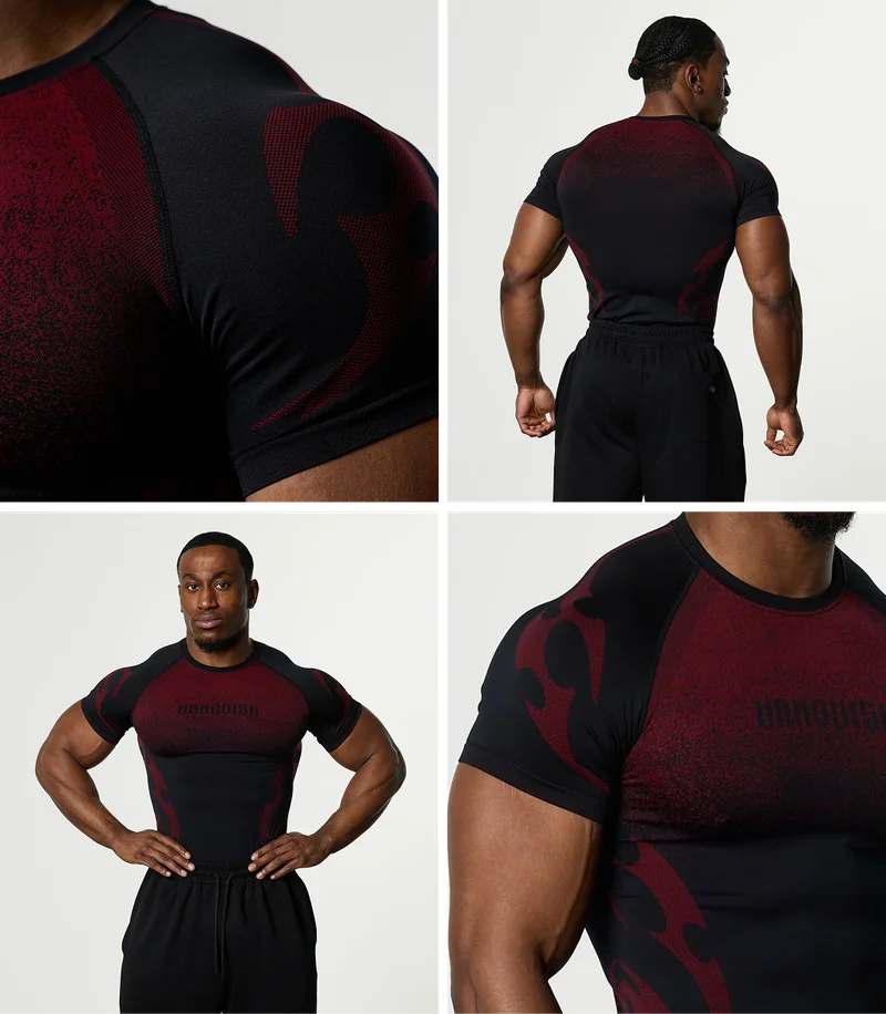 TRIBAL COMPRESSION BLACK AND RED SHORT SLEEVE T SHIRT
