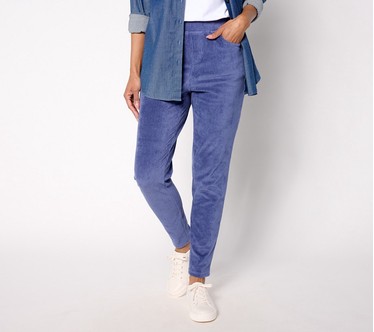 Quacker Factory Short Corduroy Slim Leg Pant with Back Pockets