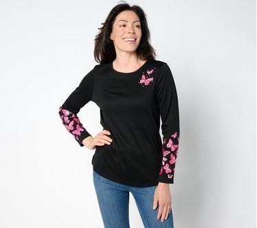 Quacker Factory Armed and Fabulous Embroidered Long-Sleeve Top